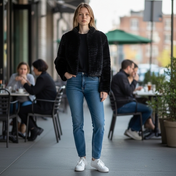 Women's Black Faux Fur Jacket - Picture 2 of 7